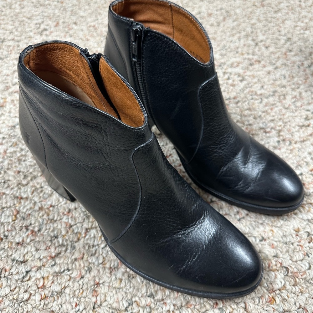 Frye Black Leather Ankle Boots